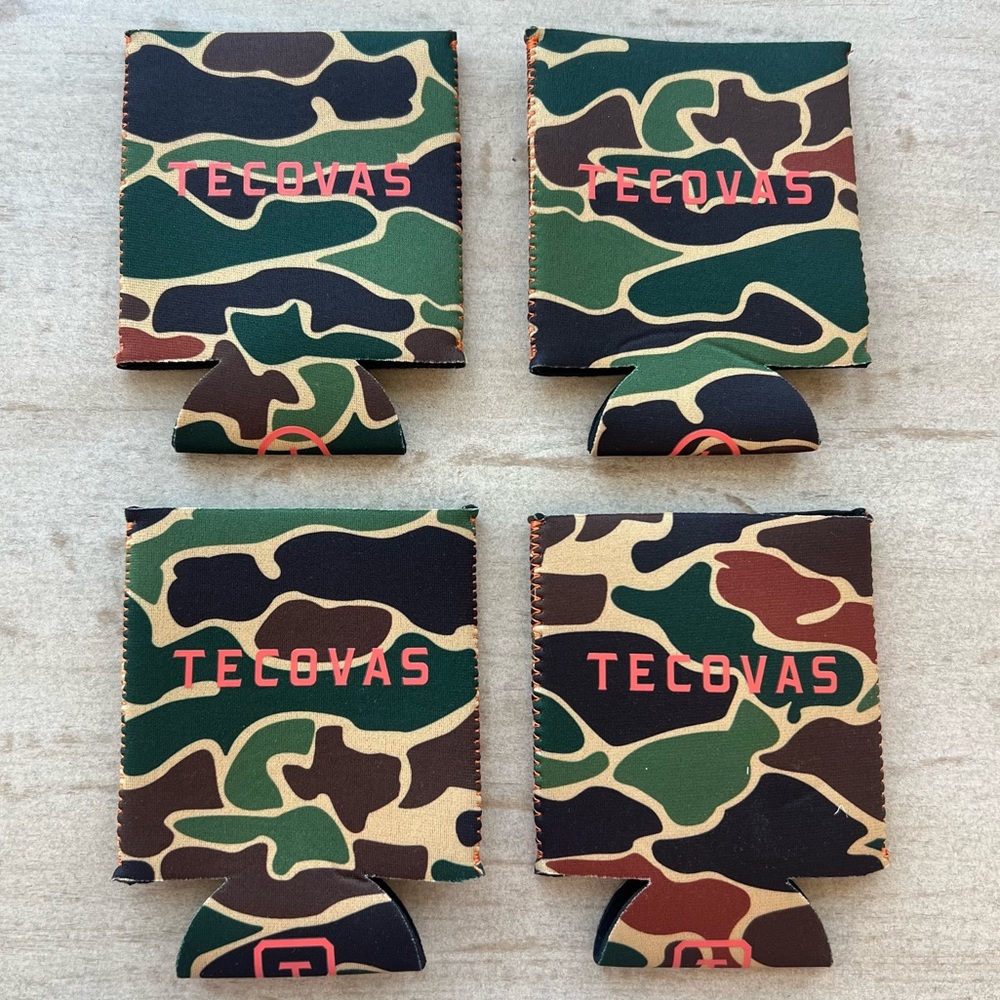 NEW Tecovas Camo Print Koozies Set of 4 beer soda Texas logo